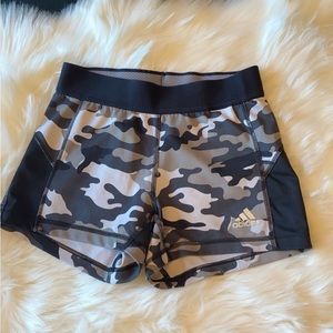 Women’s Adidas Techfit White, Gray, And Black Camo Gym Shorts